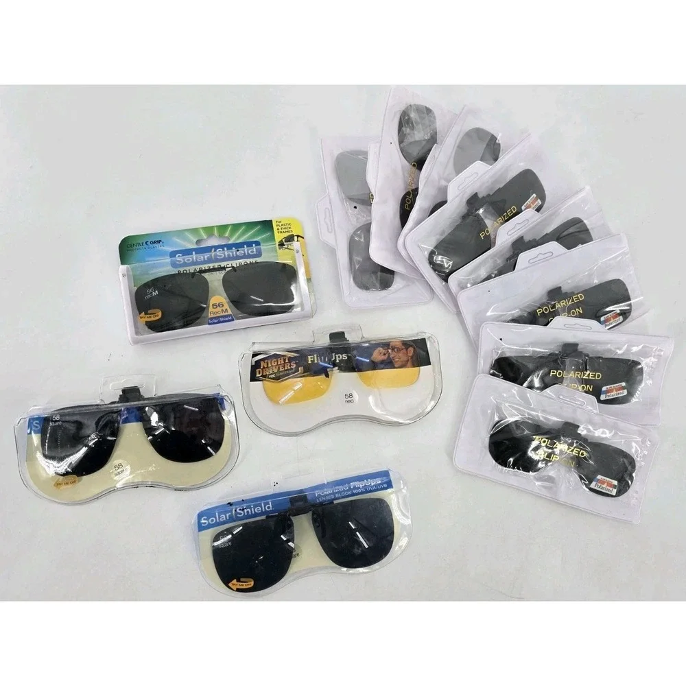 12 Lot Of VTG New Clip On Sunglasses - Solar Shield- Polarized - Japan